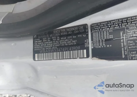 2004 BMW 330Ci z USA, uszkodzony, nr VIN WBABW53474PL41909